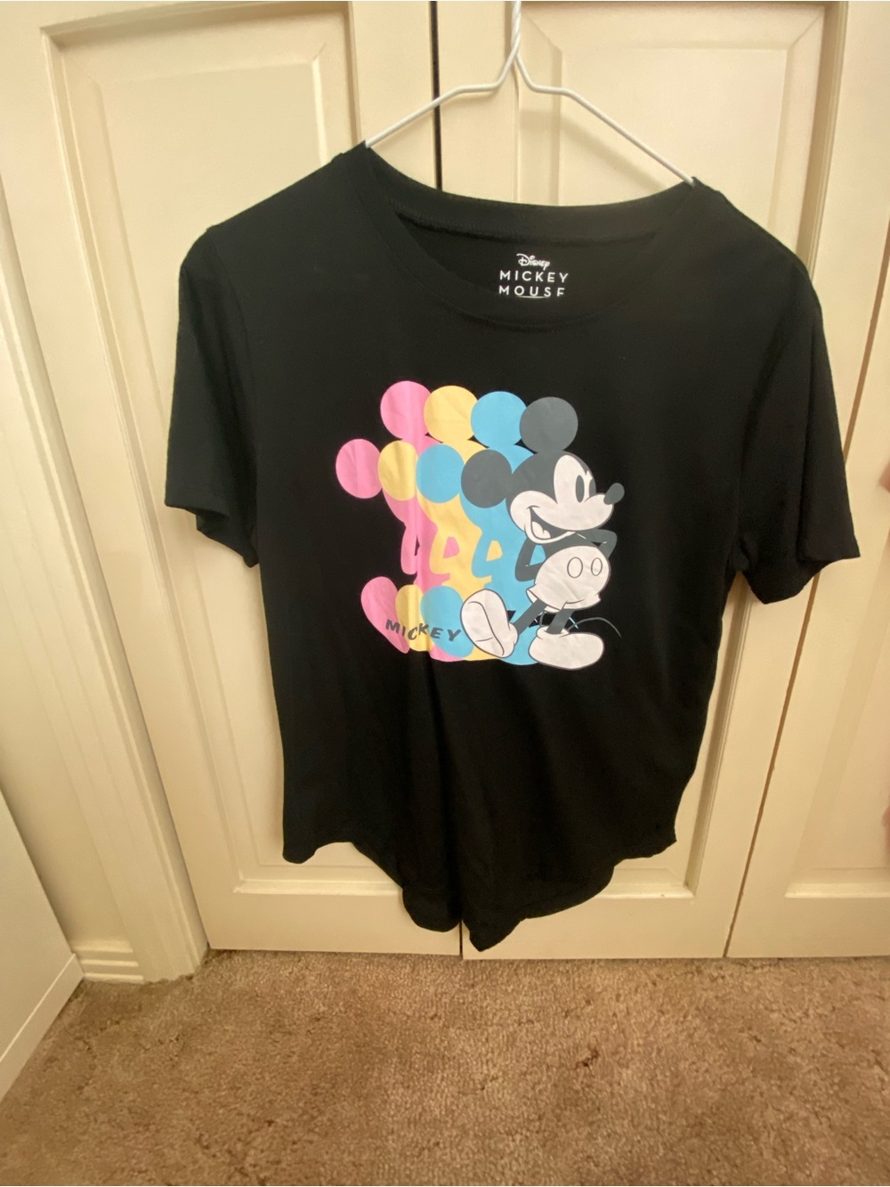 Disney Black Short Sleeve Tee with Multicolor Mickey Print